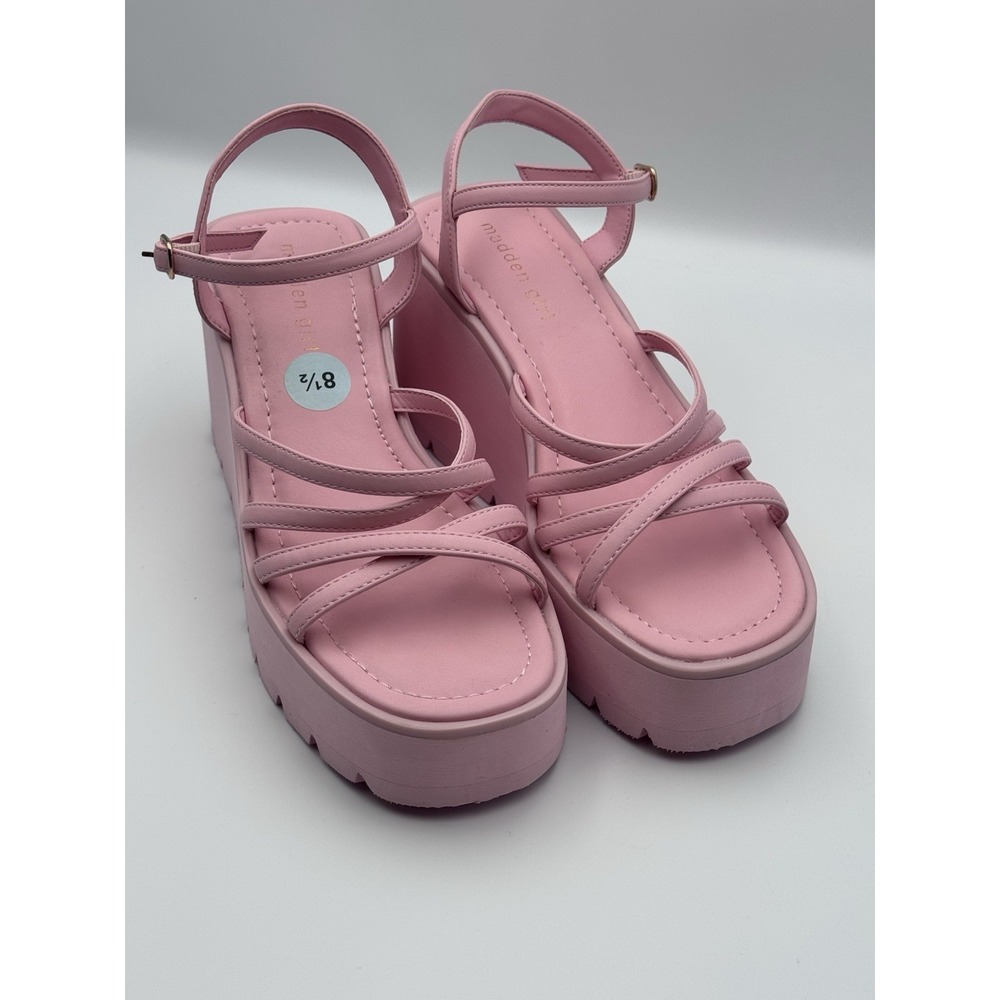 Madden Girl Size 8 1/2 Pink Wedge Platform Sandals Chunky Sole Crisscross Design